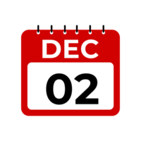 Dezember 2 Kalender Erinnerung. 2 Dezember Täglich Kalender Symbol Vorlage. Kalender 2 Dezember Symbol Design Vorlage. png