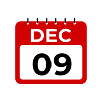 december 9 kalender påminnelse. 9 december dagligen kalender ikon mall. kalender 9 december ikon design mall. png