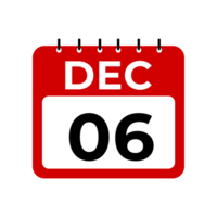 december 6 kalender herinnering. 6 december dagelijks kalender icoon sjabloon. kalender 6 december icoon ontwerp sjabloon png