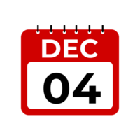 december 4 calendar reminder. 4 december daily calendar icon template. Calendar 4 december icon Design template. png