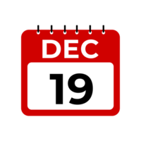 december 19 calendar reminder. 19 december daily calendar icon template. Calendar 19 december icon Design template. png