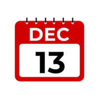 dicembre 13 calendario promemoria. 13 dicembre quotidiano calendario icona modello. calendario 13 dicembre icona design modello. png