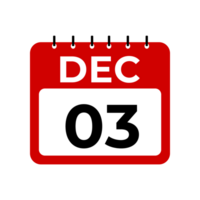 december 3 kalender herinnering. 3 december dagelijks kalender icoon sjabloon. kalender 3 december icoon ontwerp sjabloon. png