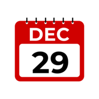 december 29 calendar reminder. 29 december daily calendar icon template. Calendar 29 december icon Design template png