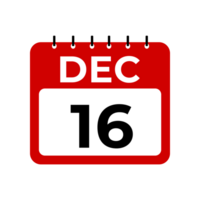 Dezember 16 Kalender Erinnerung. 16 Dezember Täglich Kalender Symbol Vorlage. Kalender 16 Dezember Symbol Design Vorlage. png