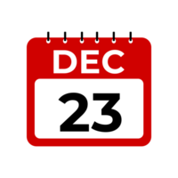 Dezember 23 Kalender Erinnerung. 23 Dezember Täglich Kalender Symbol Vorlage. Kalender 23 Dezember Symbol Design Vorlage. png