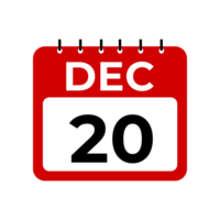 Dezember 20 Kalender Erinnerung. 20 Dezember Täglich Kalender Symbol Vorlage. Kalender 20 Dezember Symbol Design Vorlage. Illustration png