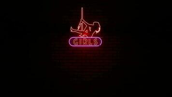 Animation of girls bar neon light sign flickering at urban wall with red light video