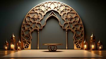 podium background in Ramadan holiday minimalism style . oriental arabic design . ai generated photo