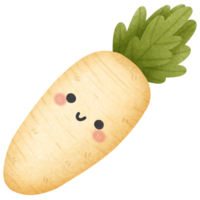 Isolated cute and happy smiling radish daikon vegetable character in transparent background png