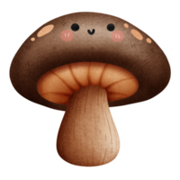 Isolated cute and happy smiling brown mushroom vegetable character in autumn and transparent background png