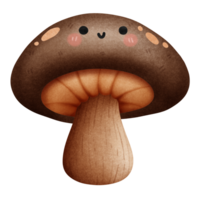 Isolated cute and happy smiling brown mushroom vegetable character in autumn and transparent background png