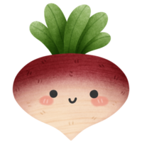 Isolated cute and happy smiling turnip vegetable character in transparent background png