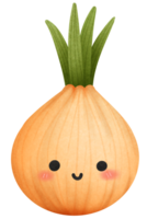 Isolated cute and happy smiling onion vegetable character in transparent background png