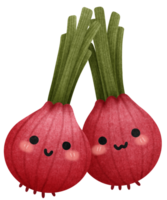 Isolated cute and happy smiling red onion vegetable character in transparent background png