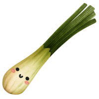 Isolated cute and happy smiling leek vegetable character in transparent background png