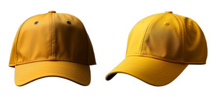 yellow hat mockup template with front and side views, isolated on transparent background, generative ai png