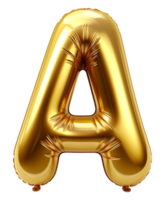letter a golden balloon isolated on transparent background, generative ai png