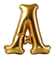 letter a golden balloon isolated on transparent background, generative ai png