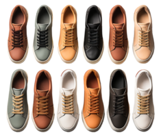 Sammlung von Modelle von verschiedene Arten von Schuhe mit transparent Hintergründe, generativ ai png