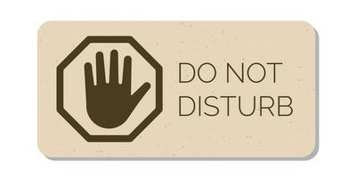 Do not disturb door hanger sign, tag or label. Stop sign with human palm. Hotel room door handle or knob hanging card and warning message on white background. Vector illustration.