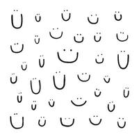 Hand drawn collection of cute smiles. Black doodle different smiles for card, fabric, wrapping paper, notepad covers, wallpapers isolated on white background. vector