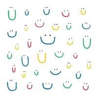 Hand drawn collection of cute smiles. Colored doodle different smiles for card, fabric, wrapping paper, notepad covers, wallpapers isolated on white background. vector