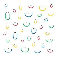 Hand drawn collection of cute smiles. Colored doodle different smiles for card, fabric, wrapping paper, notepad covers, wallpapers isolated on white background. vector