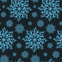 Christmas seamless pattern with snowflakes isolated on dark background. Happy new year wallpaper and wrapper for seasonal design, textile, decoration, greeting card. Hand drawn prints and doodle. vector
