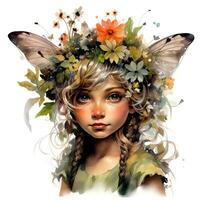 Watercolor Magical Fairies. Fantasy Clipart. AI Generated. photo