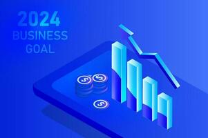 2024 business goal concept vector illustration. Business investment profit, achievement and success