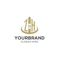 Initial ZH logo with creative house icon, modern and professional real estate logo design vector