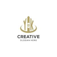 Initial YK logo with creative house icon, modern and professional real estate logo design vector