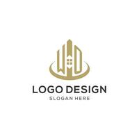 inicial wo logo con creativo casa icono, moderno y profesional real inmuebles logo diseño vector