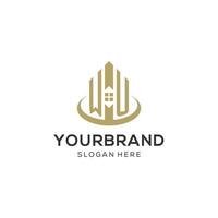 Initial WU logo with creative house icon, modern and professional real estate logo design vector