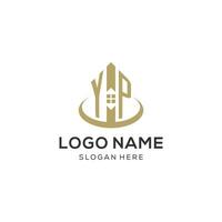Initial YP logo with creative house icon, modern and professional real estate logo design vector