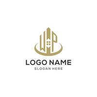 Initial WP logo with creative house icon, modern and professional real estate logo design vector