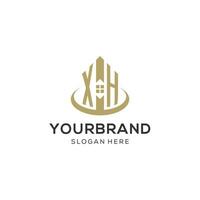 Initial XH logo with creative house icon, modern and professional real estate logo design vector