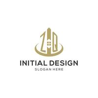 Initial ZQ logo with creative house icon, modern and professional real estate logo design vector