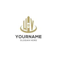 Initial WV logo with creative house icon, modern and professional real estate logo design vector