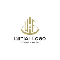 Initial WF logo with creative house icon, modern and professional real estate logo design vector