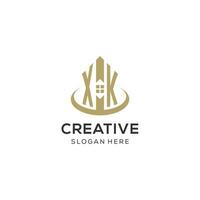 Initial XK logo with creative house icon, modern and professional real estate logo design vector