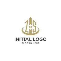 Initial ZS logo with creative house icon, modern and professional real estate logo design vector