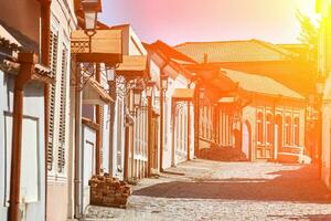 Picturesque street in Sighnaghi Signagi , Kakheti , Georgia. Sighnaghi is known as a Love City in Georgia. Sun flare photo