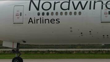 MOSCOW, RUSSIAN FEDERATION JULY 30, 2021 Boeing 777, VP BJO of Nordwind airlines taxiing to the runway at Sheremetyevo airport. Airplane on the airfield. Travel concept. video