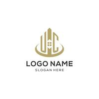 Initial UC logo with creative house icon, modern and professional real estate logo design vector