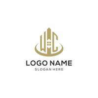 Initial WC logo with creative house icon, modern and professional real estate logo design vector