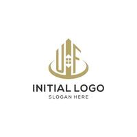 Initial UF logo with creative house icon, modern and professional real estate logo design vector