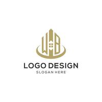 Initial WB logo with creative house icon, modern and professional real estate logo design vector