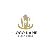 Initial VC logo with creative house icon, modern and professional real estate logo design vector